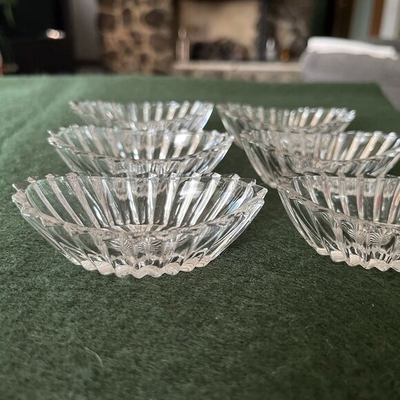 Vintage Clear Glass Salt Cellar A.H. Heisey Marked SET of 6 Ridges Oval Shaped - Picture 3 of 9